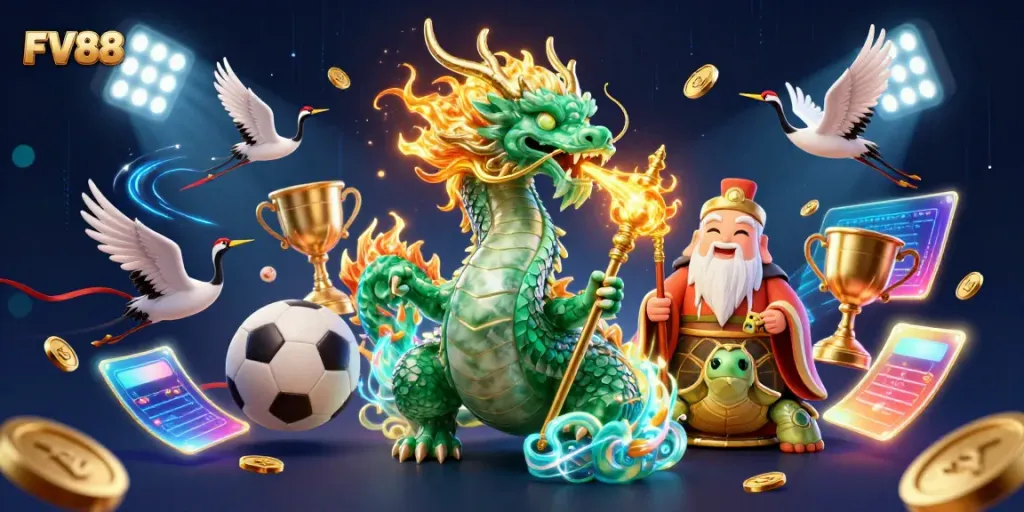 Experience thrilling online gaming with FV88 featuring dynamic casino elements and vibrant characters.
