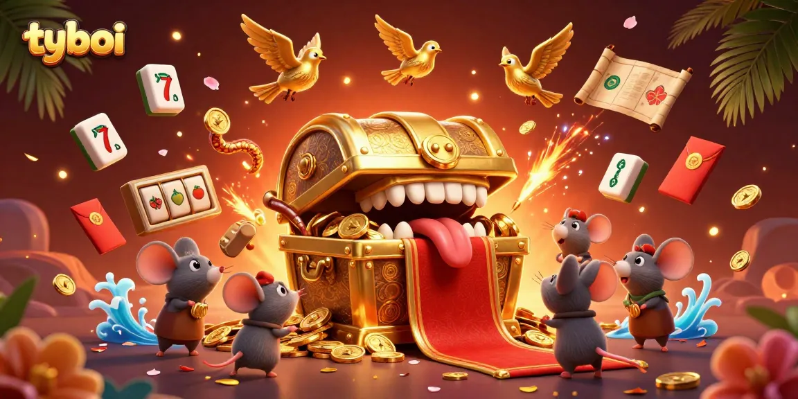 Experience adventure and thrill with tyboi, featuring vibrant casino elements and characters luring fortune.