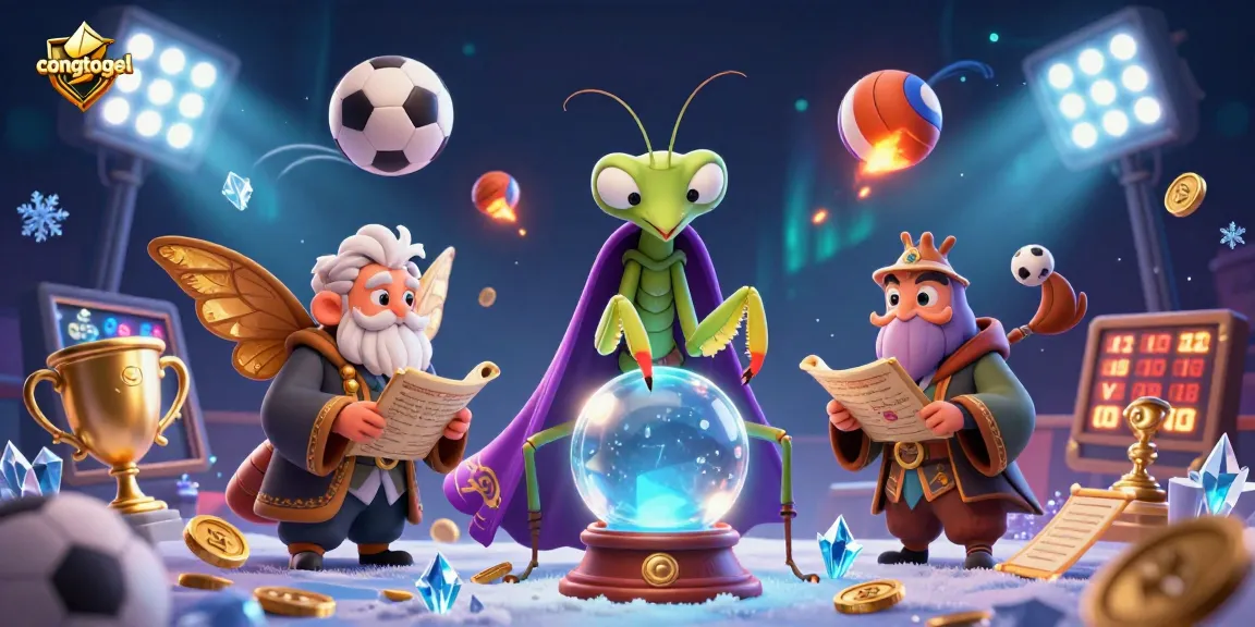 Experience congtogel's vibrant energy through a mystical sports betting illustration featuring fortune tellers and floating oracles.