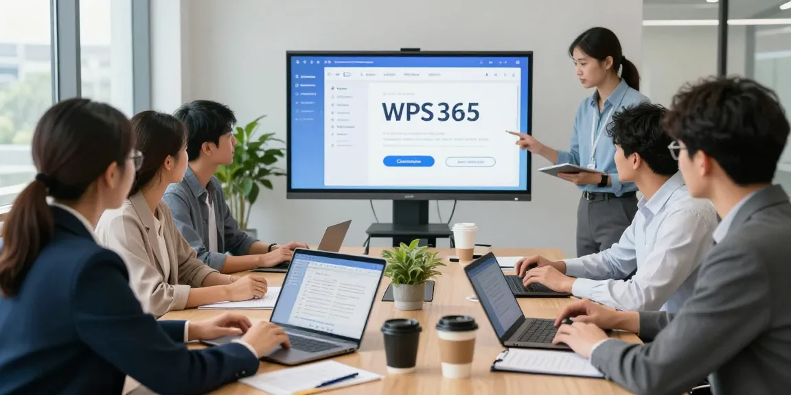 团队在明亮的办公室空间中使用WPS官网工具进行协作，展示生产力和创新。