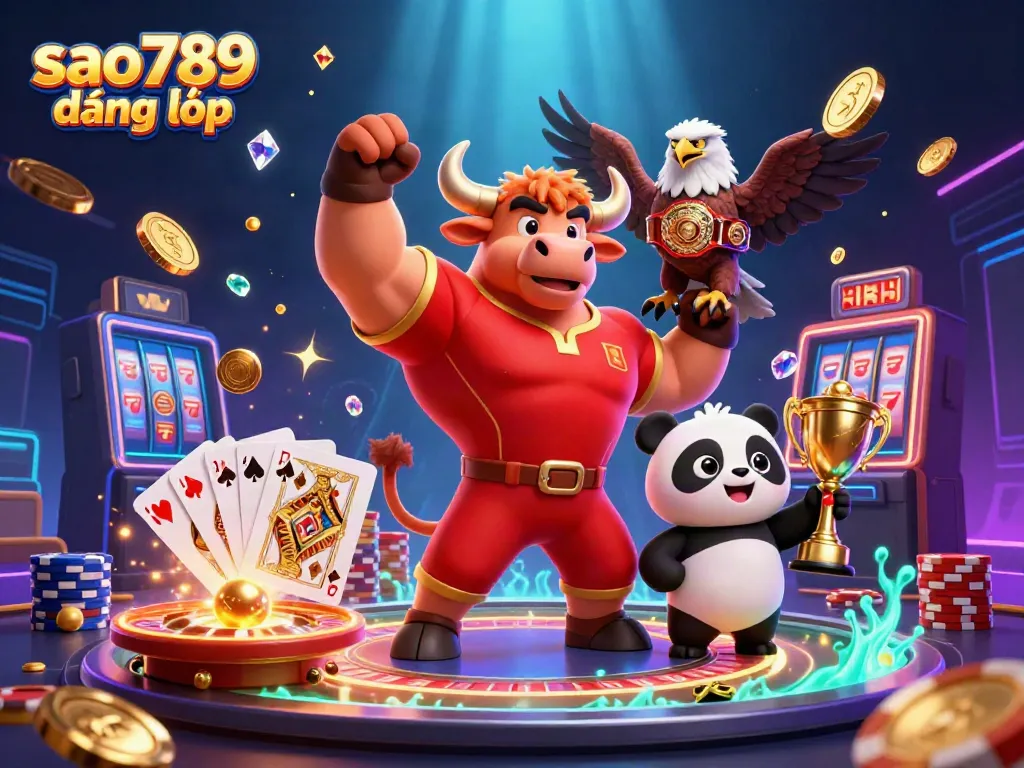Experience thrilling wins with sao789 đăng nhập, featuring vibrant characters and dynamic casino elements.