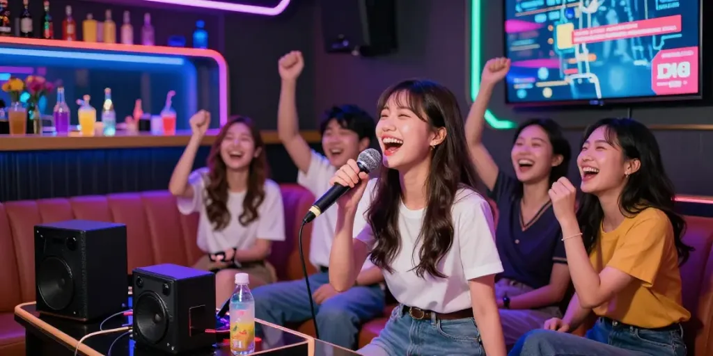 달토에서 친구들과 함께 신나는 노래를 부르는 장면