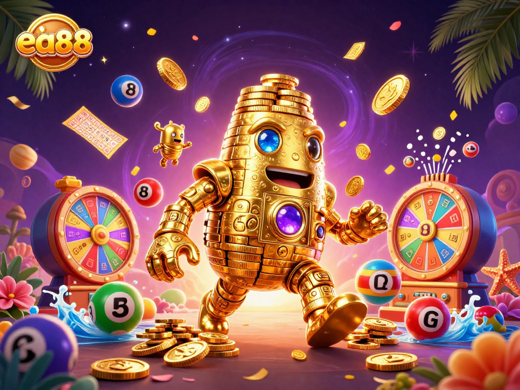 Experience the excitement of ea88 with vibrant casino elements and a golden golem!