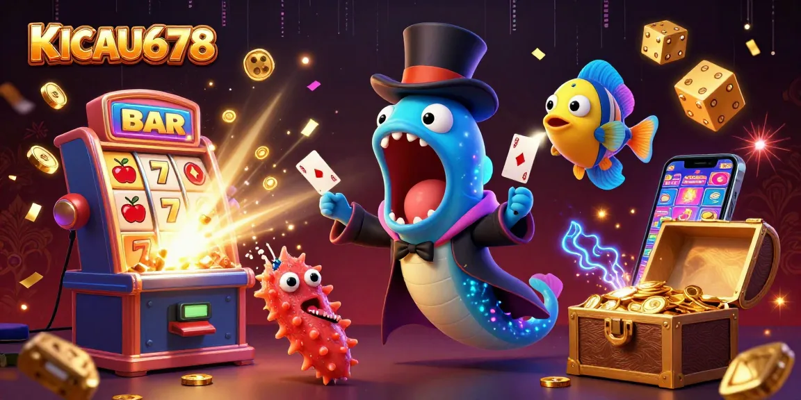 KICAU678 showcases a vibrant casino scene with magical marine characters performing tricks amidst dynamic casino elements.