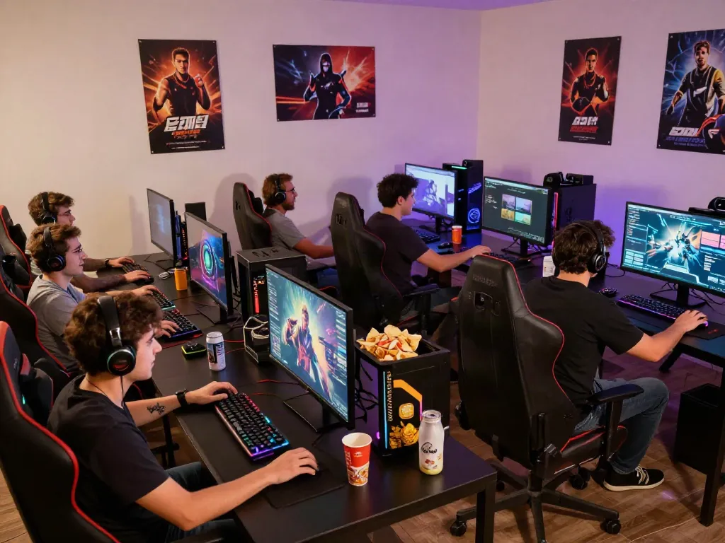 Men engaged in an exciting gaming session at Manclub with high-tech gear and vibrant atmosphere.