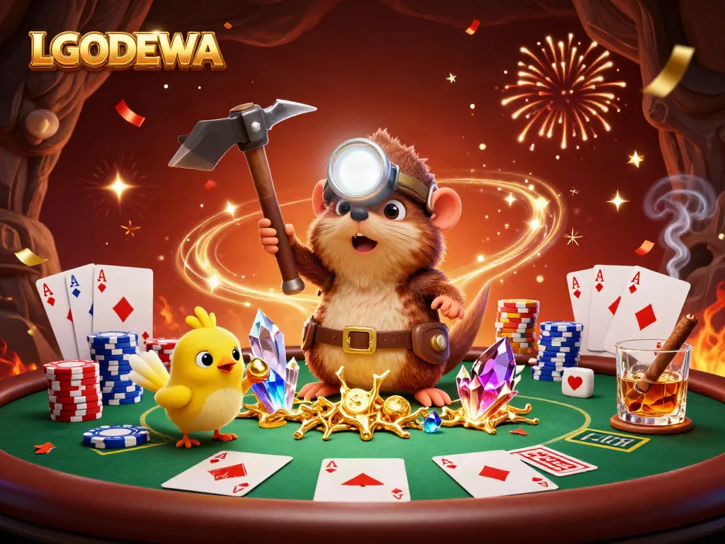 LGODEWA showcases a vibrant treasure hunting scene filled with poker excitement and glowing treasures.