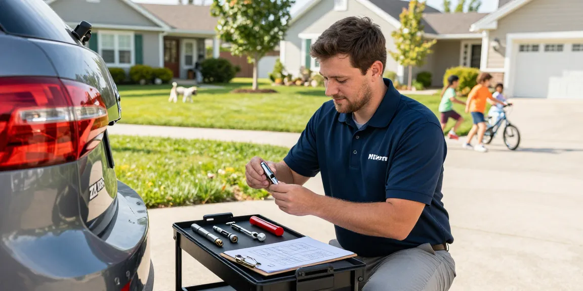 Locksmith Apex NC expert servicing a car lock in a friendly neighborhood atmosphere.