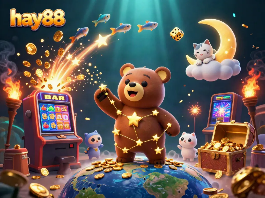 Experience hay88's thrilling jackpot excitement with 3D colorful characters and casino elements.