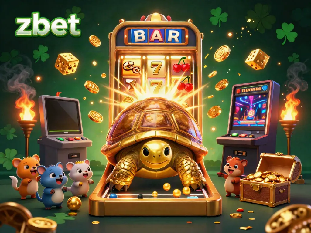 Engage in exciting gaming at zbet with a golden tortoise pinball machine amid thrilling jackpot elements.