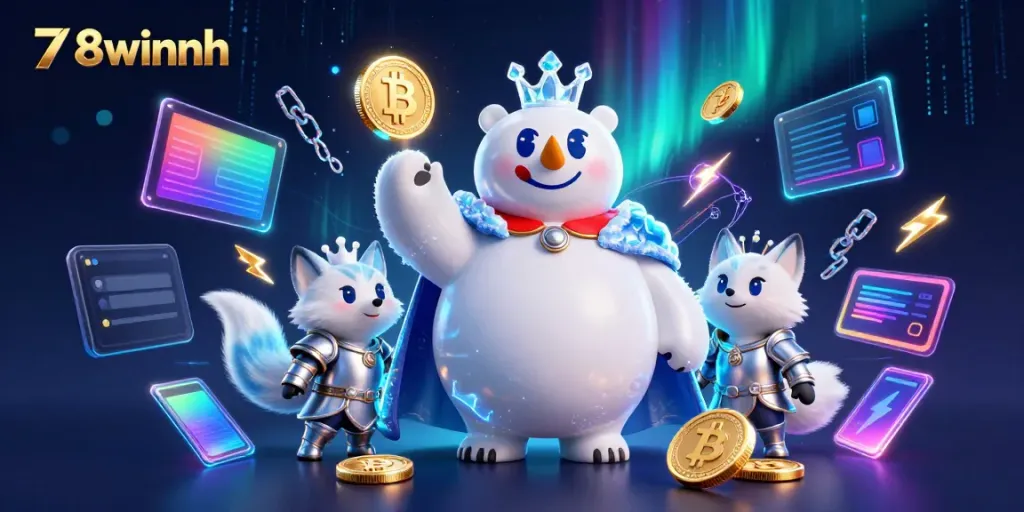 Experience thrilling gameplay at 78winnh with this dynamic casino scene featuring unique characters and crypto elements.