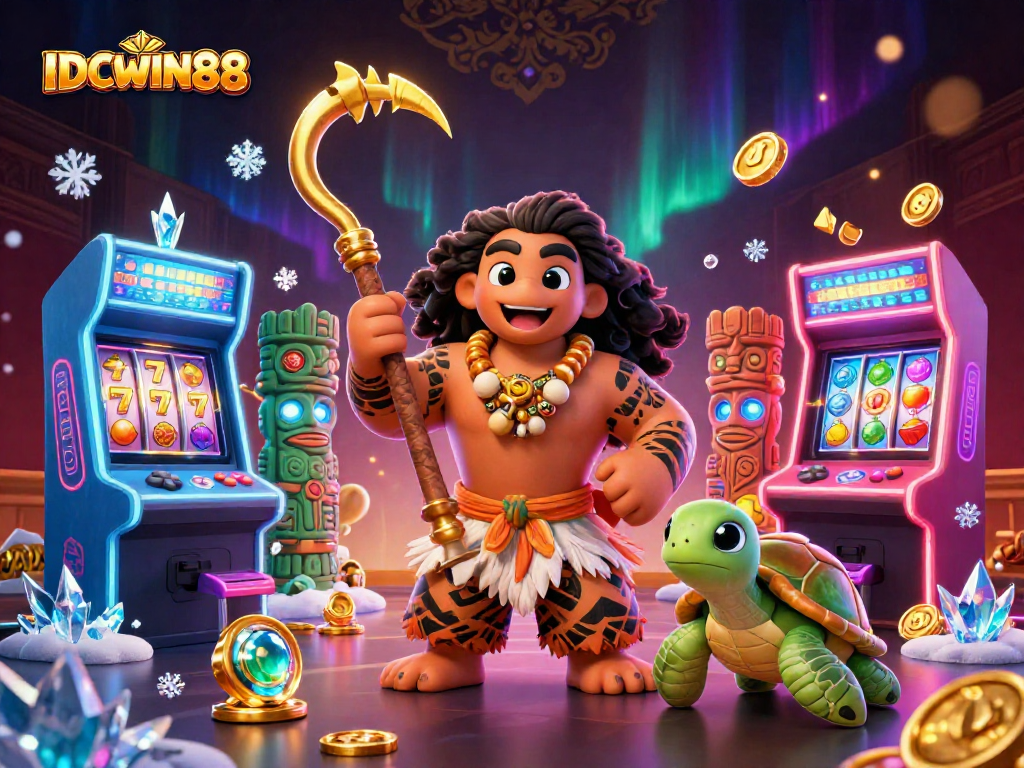 Experience winning excitement with IDCWIN88's vibrant 3D casino scene featuring dynamic game elements and characters.