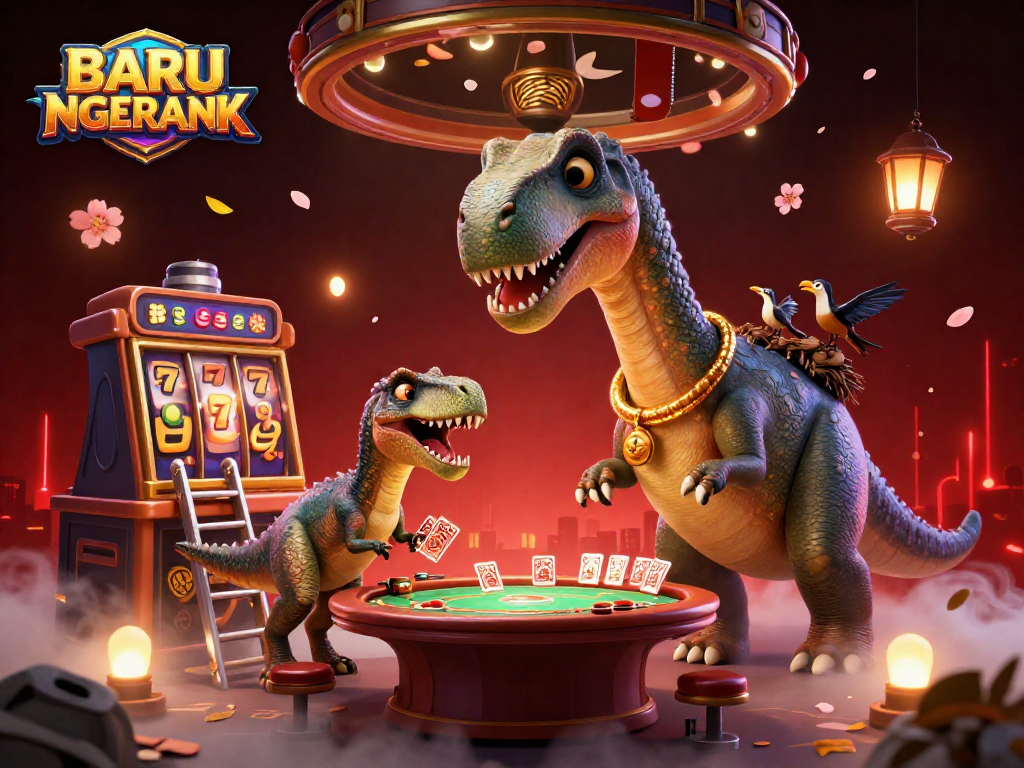 Experience the excitement of BARU NGERANK featuring dynamic slot reels amidst a fantastical casino scene.