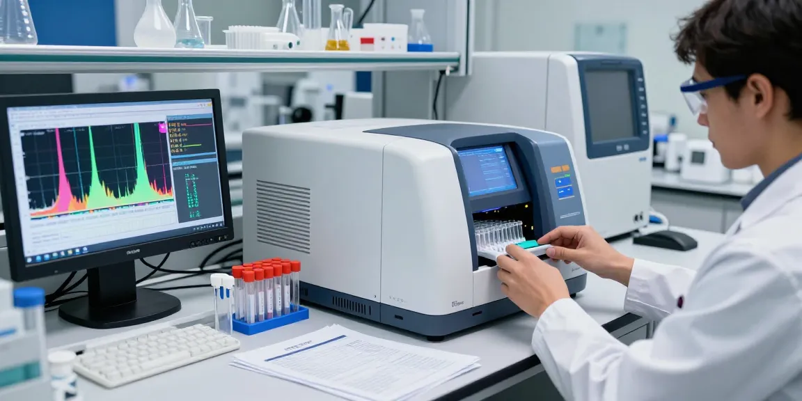 Aegean Labs researcher performing peptide analysis with HPLC in a modern laboratory.
