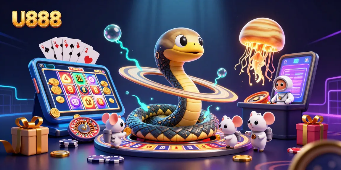 Experience the dynamic gaming universe of U888 with vibrant characters and thrilling casino elements.