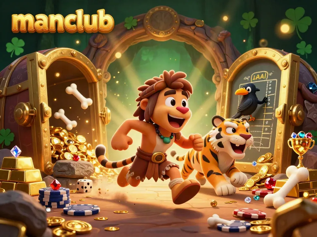 Experience the excitement of manclub with a thrilling casino scene filled with treasures, games, and vibrant characters.