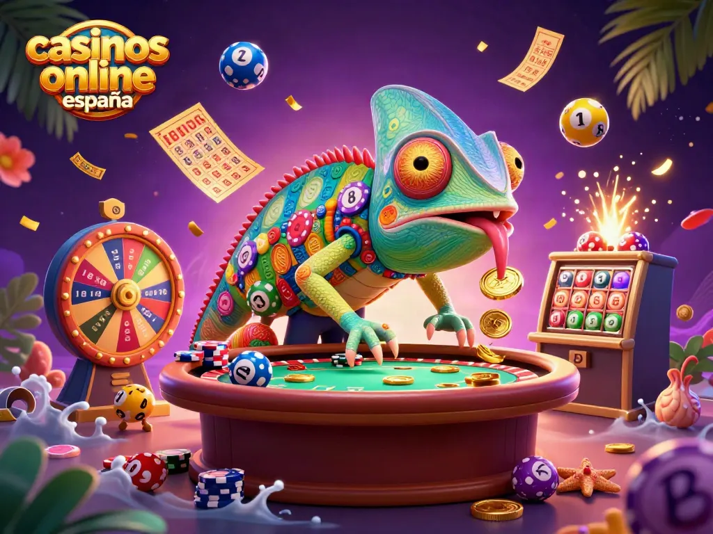 Un chameleon casino propietario destaca en un ambiente de casinos online España, rodeado de elementos de juego.