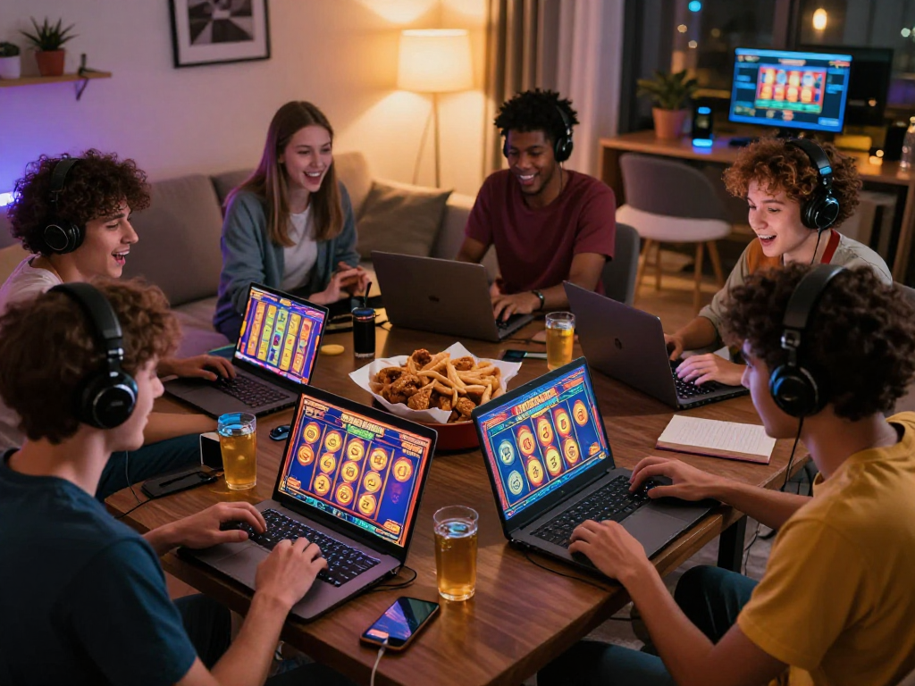 Players enjoying thrilling slot games online with apizeus777 in a cozy living room setting.