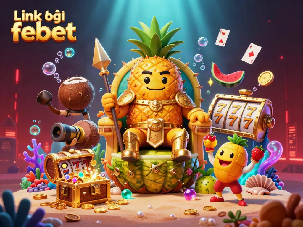 Experience winning thrills at Link vào febet with vibrant casino scenes featuring the golden pineapple king.
