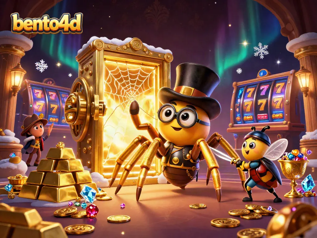 Bento4d players engage with a vibrant illustrated casino scene full of treasures and characters.