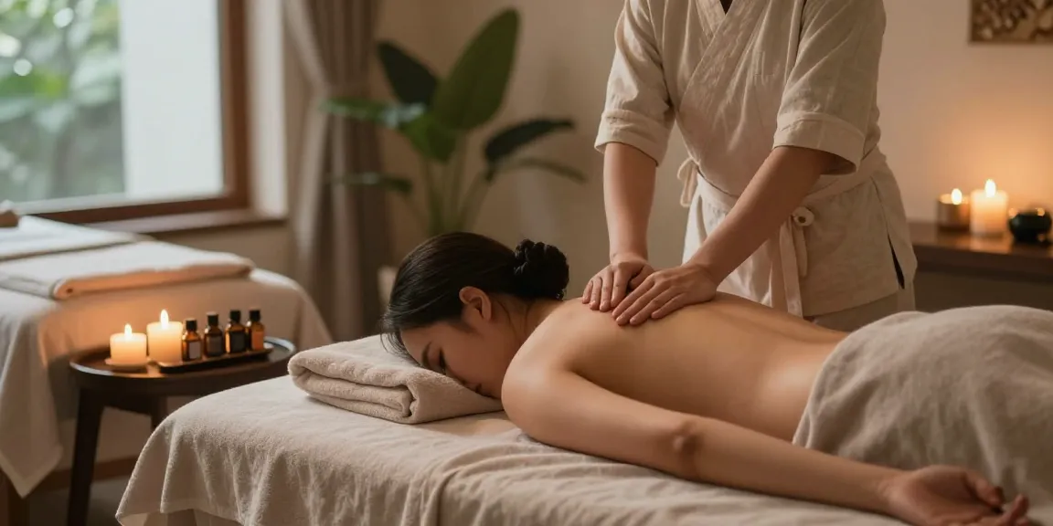 Experience the essence of 고양출장마사지 in a serene spa setting with a therapist providing relaxing treatment.