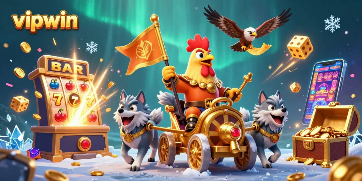 Experience the thrill of vipwin with a 3D rooster warlord and treasure-filled slots in action!