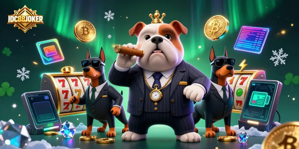 Join the fun with IDC88JOKER featuring a mafia boss and some high-stakes slot action.