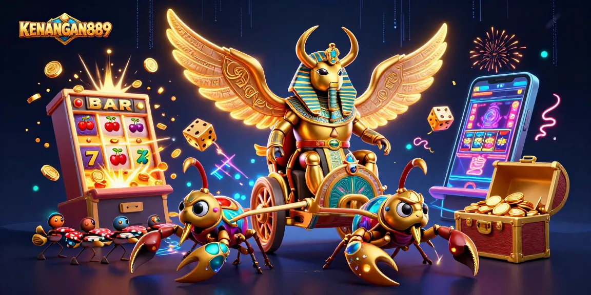 Catch exciting KENANGAN889 moments with a golden scarab beetle leading a casino adventure.