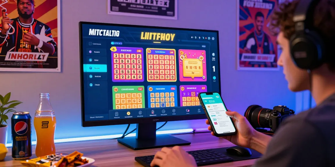 Engaging scene of a player enjoying Pasaran Togel Terlengkap in a vibrant digital lottery setup.
