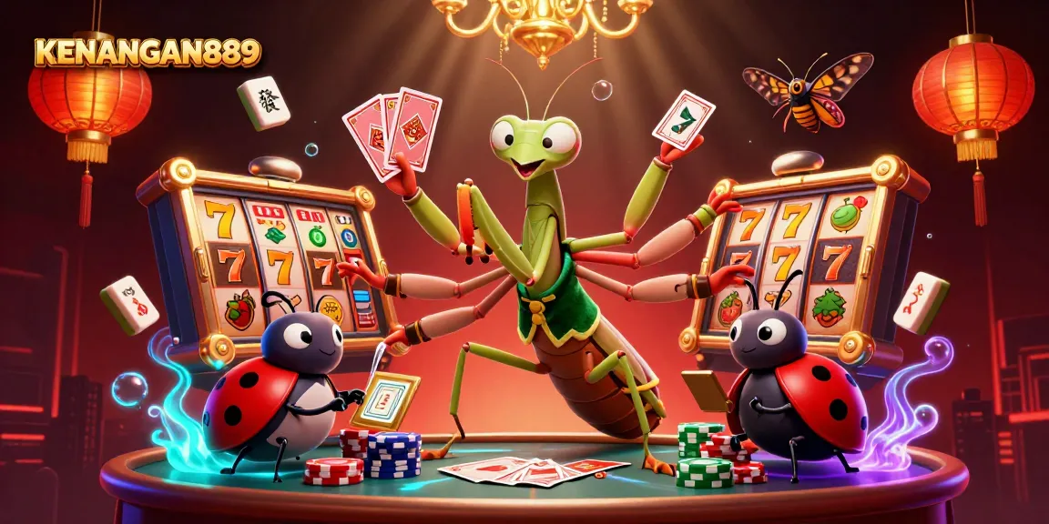 Experience KENANGAN889 with a vibrant casino scene featuring engaging characters and classic slot elements.