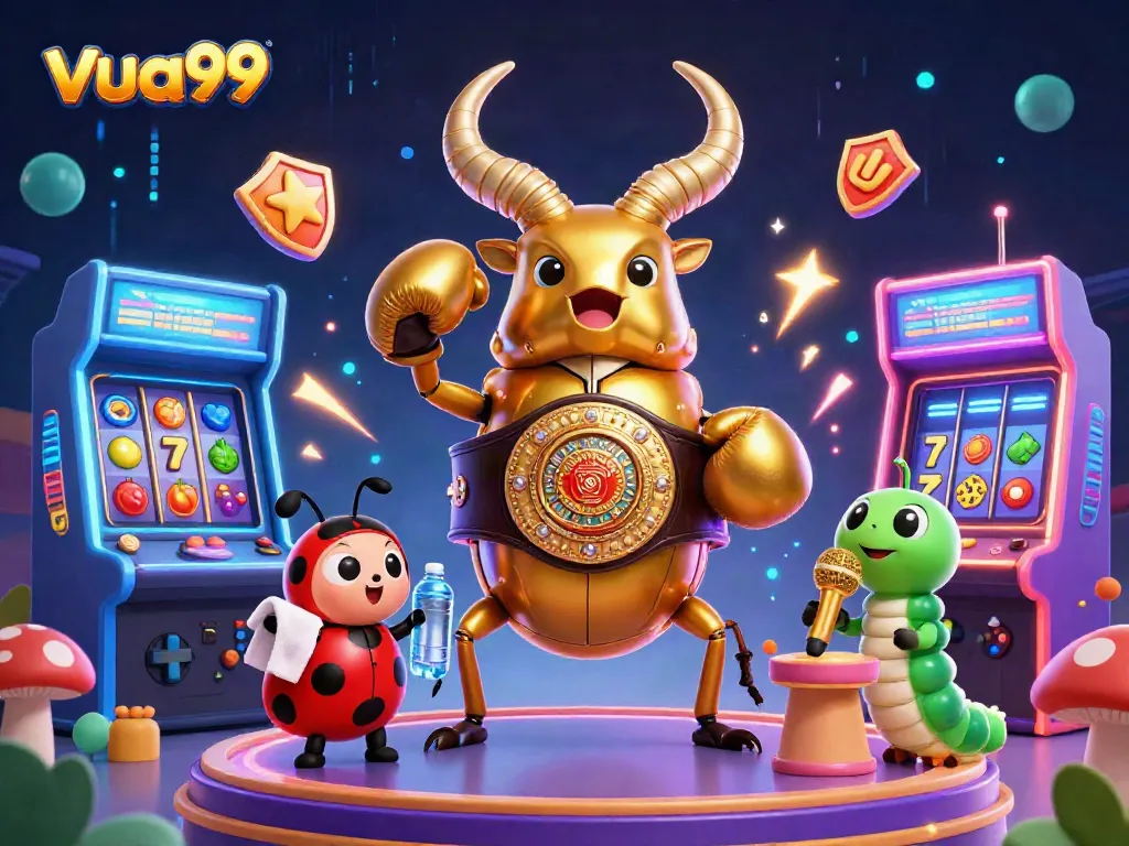 Engage in thrilling slots action with vua99, showcasing a dynamic 3D casino scene full of captivating game elements.