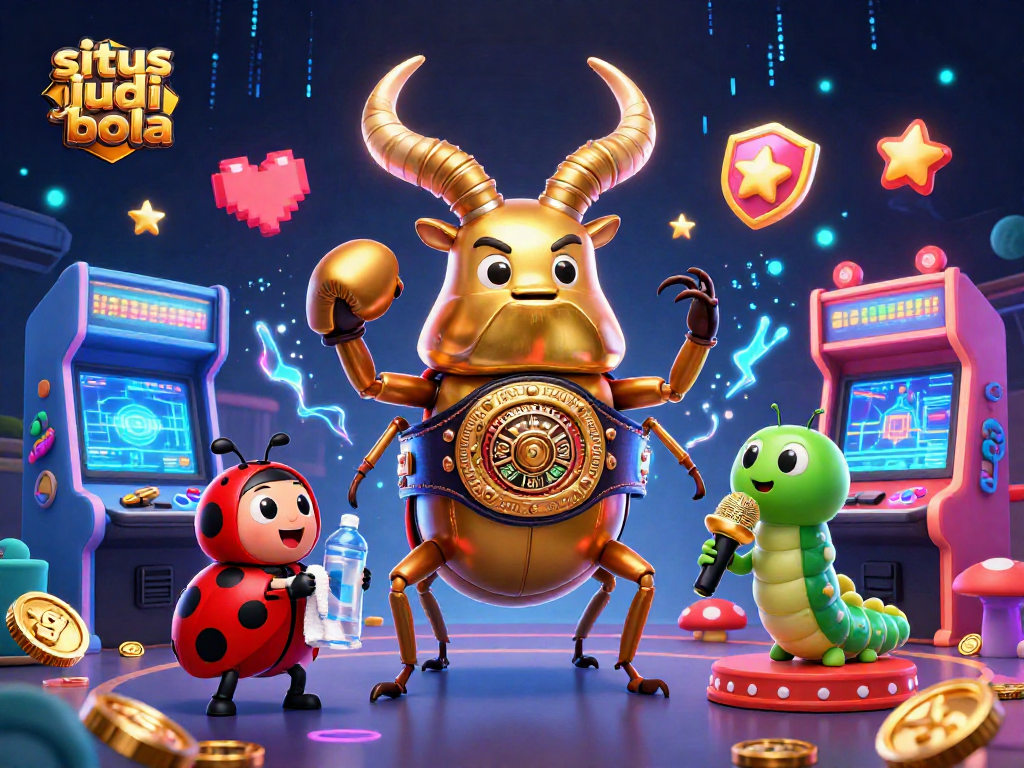 Experience thrilling action at situs judi bola with colorful 3D characters battling on a vibrant gaming stage.