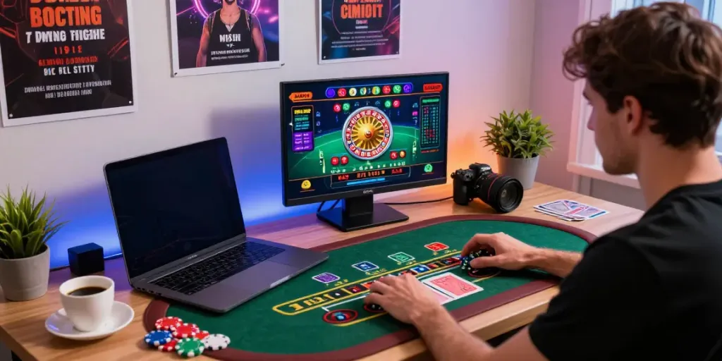 Enthusiastic player engaging in NET88 online casino gaming experience.