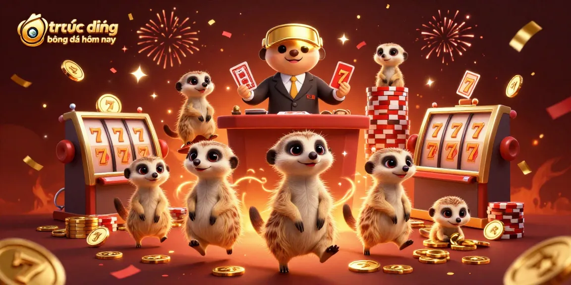 Experience trực tiếp bóng đá hôm nay at an exciting casino scene with meerkats and vibrant game elements.