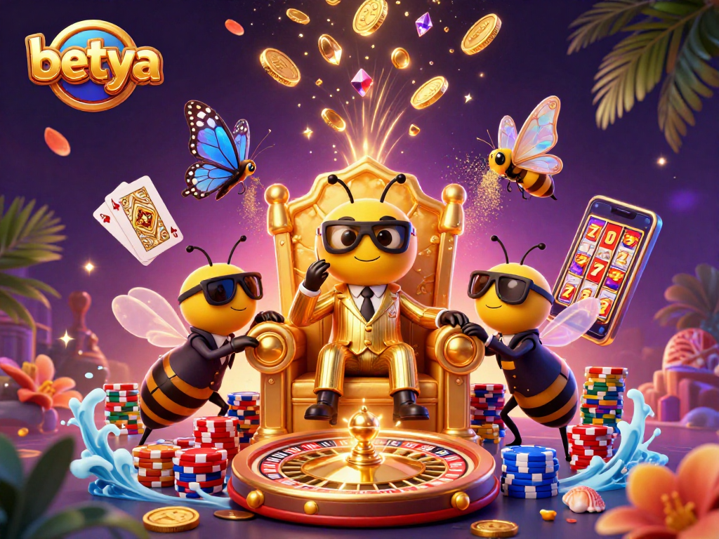 Experience thrilling action with betya in a vibrant 3D casino scene featuring a bumblebee mob boss.