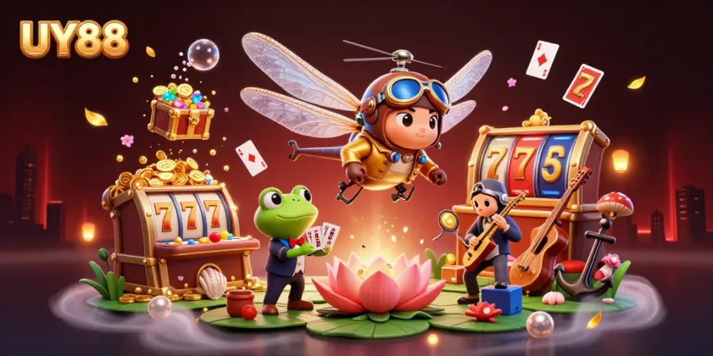 Experience UY88's vibrant casino atmosphere with dynamic characters and thrilling game elements.