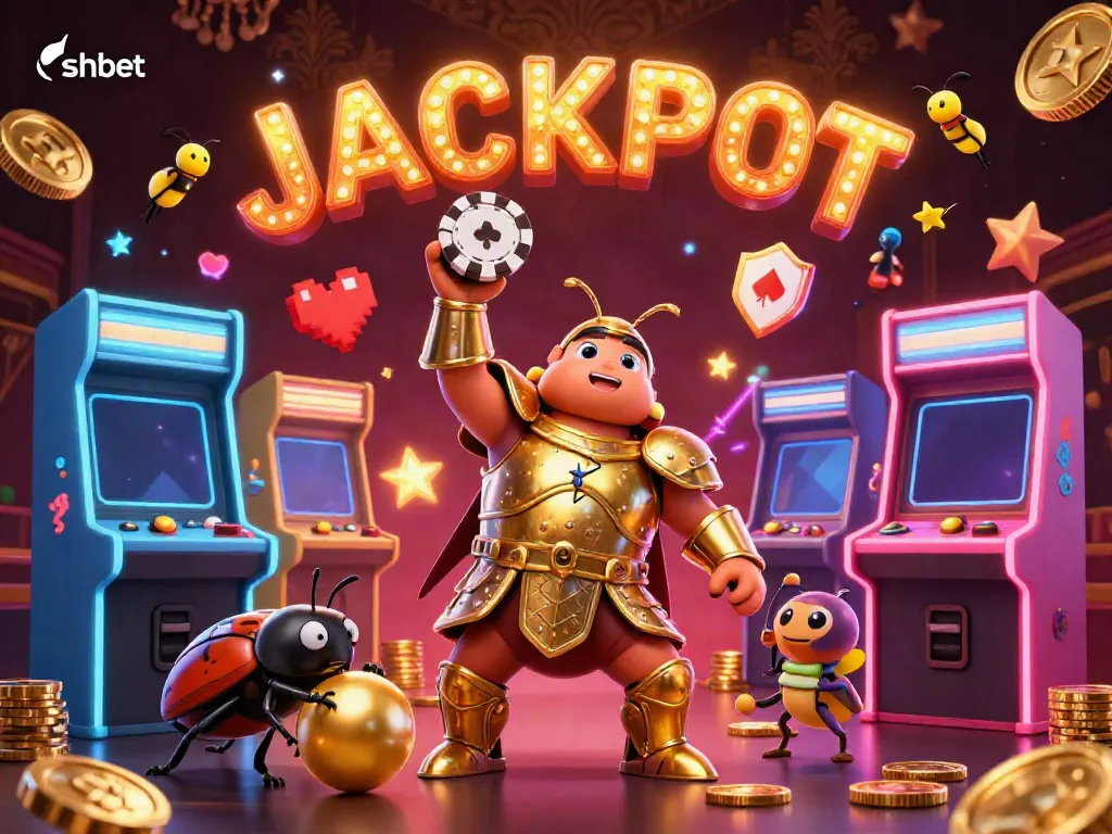 Engage with SHBET in a thrilling 3D casino scene featuring vibrant characters and games, perfect for gaming fans.