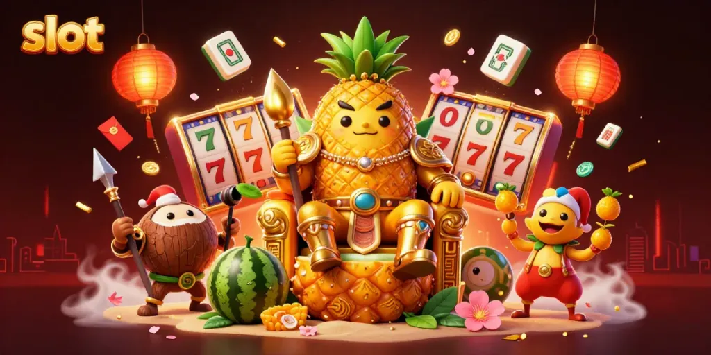 Spin the slot reels with excitement alongside characters in a vibrant casino adventure.