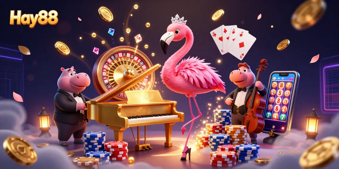 Experience the exciting richness of Hay88 with vibrant casino characters and dazzling game elements.
