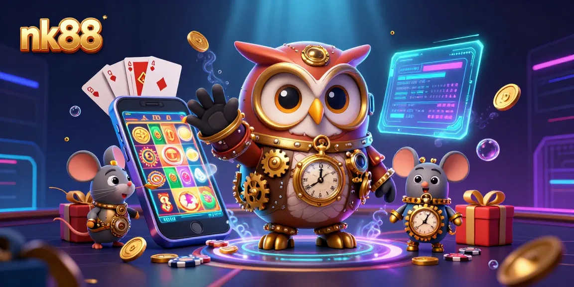 Spin to win with nk88's vibrant 3D casino adventure blending retro and futuristic elements.