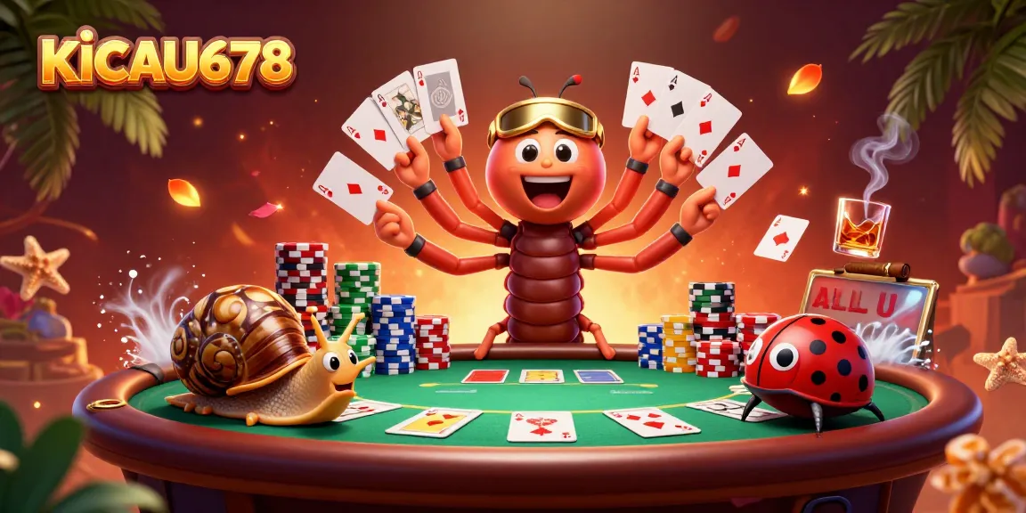 KICAU678 engages players with colorful cards and chips in a vibrant casino scene.