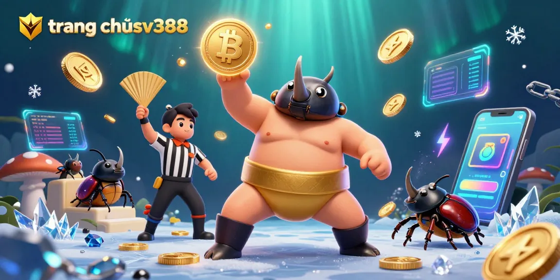 Experience the thrill at trang chủ sv388 with vibrant 3D illustration depicting a beetle sumo champion in a dynamic casino scene.