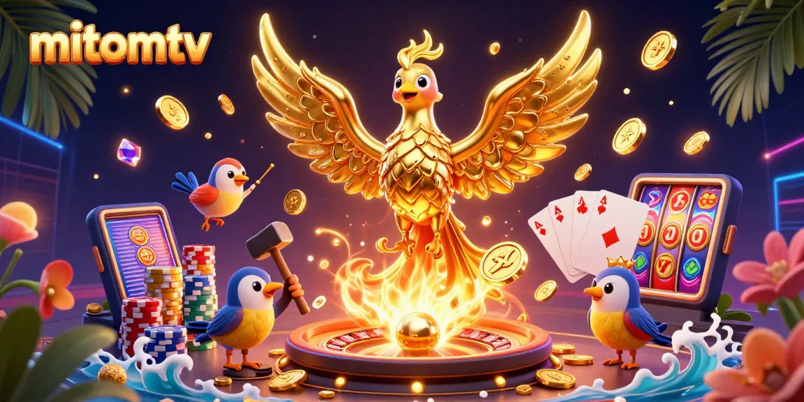 Watch mitomtv's golden phoenix emerge in a vibrant casino scene bursting with action.