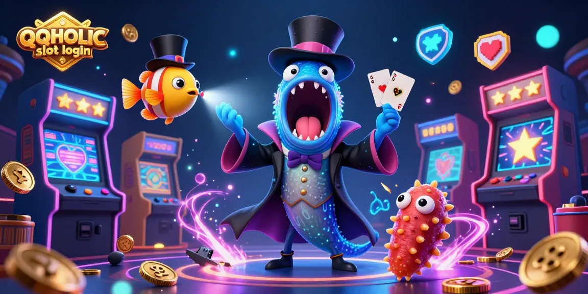 Engage with QQHOLIC slot login through vibrant 3D digital illustration of magical casino-inspired sea creatures in action.