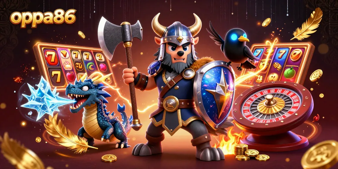 Engage with oppa86's dynamic scene showcasing a Viking wolf warrior along with gaming elements.